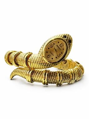 Serpentine Gold-Tone Coil Snake Watch Bracelet